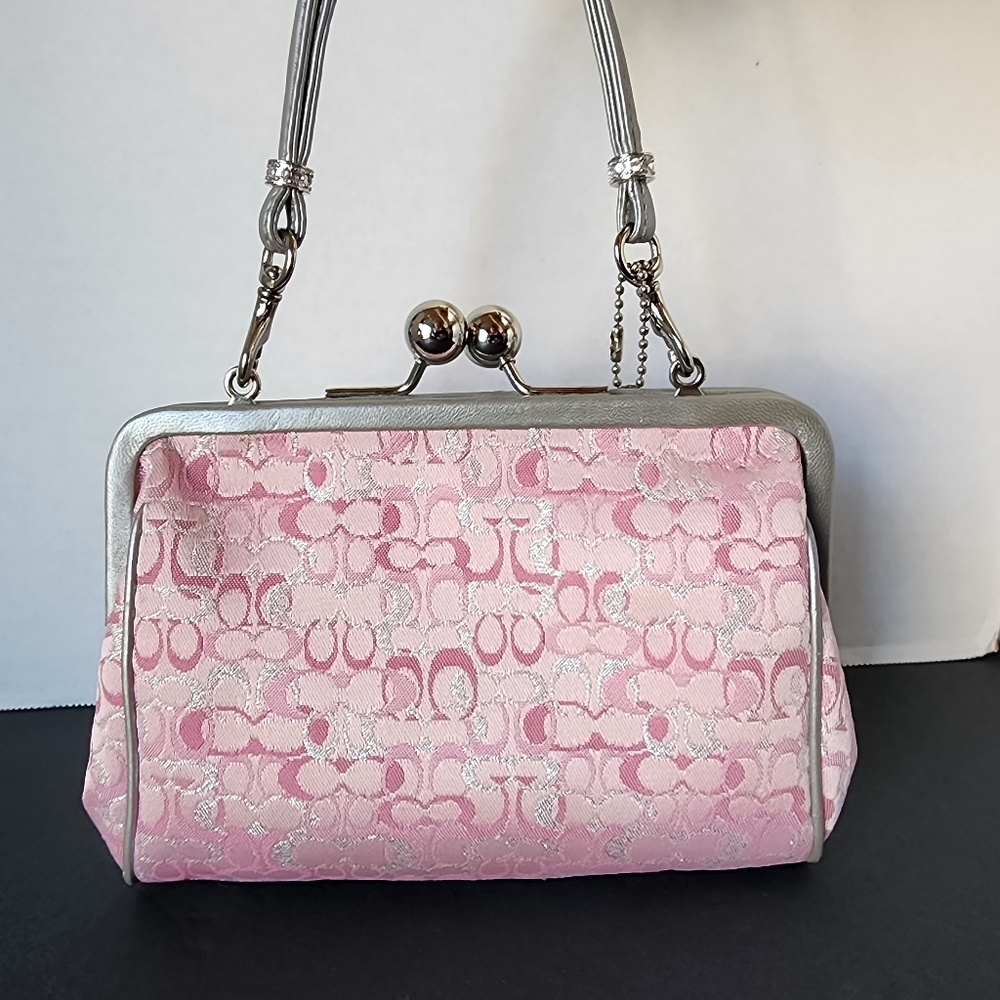 Coach Rare Vintage Pink Optic Signature Lurex Framef Kisslock Bag 2004, 8948 - Picture 3 of 14